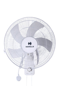 Havells Oro Wall Fan White 400Mm | 3 Speed Levels Wall Mounted Cooling Fan with 2 Pull String Cords | Perfect for Home, Work Room or Office Use