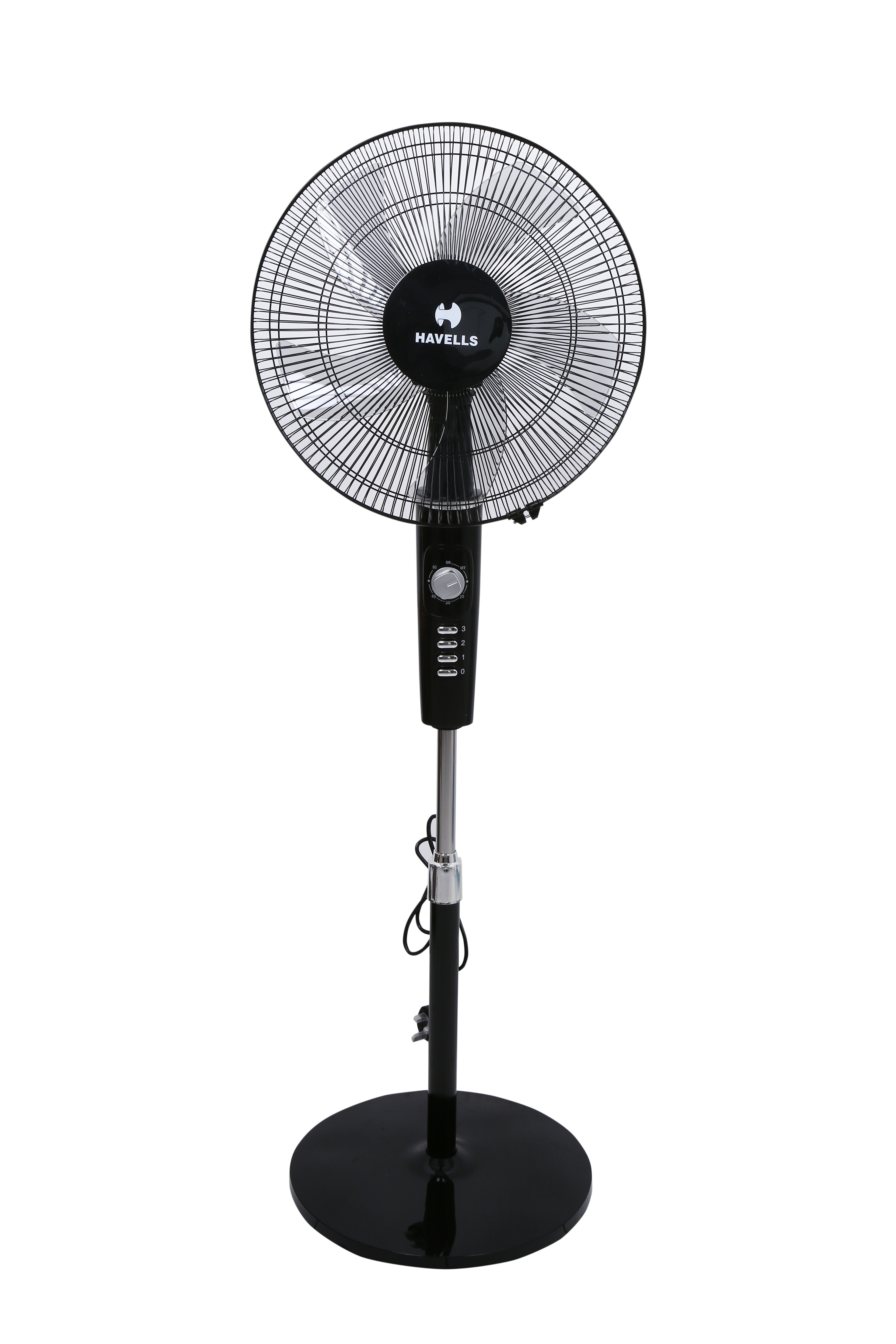 Havells Rigo Pedestal Stand Fan Black 400Mm | 3 Speed Levels & Adjustable Height | 5AS Blade with 1 Hours Timer