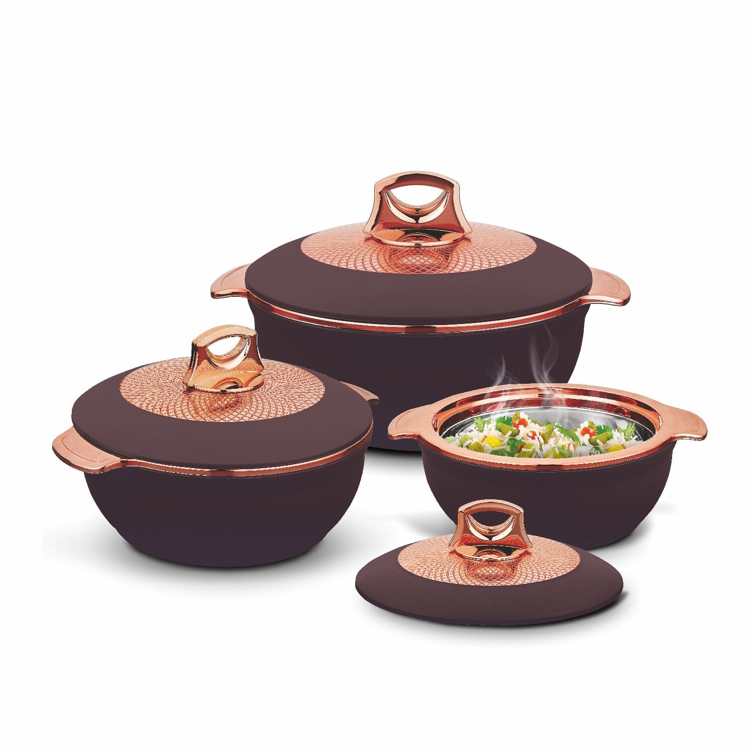 Asian Globus Casserole Dlx Set 3(Super)(1600+2500+3500) | Super PU Insulation Hot Pot with Stainless Steel Inner Casing | Serving Dishes with Lids | Hot Food Storage Container & Warmers