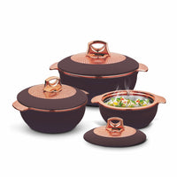 Asian Globus Casserole Dlx Set 3(Super)(1600+2500+3500) | Super PU Insulation Hot Pot with Stainless Steel Inner Casing | Serving Dishes with Lids | Hot Food Storage Container & Warmers