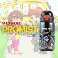 Pinnacle Promist Water Bottle for Kids With Straw & carrying strap - 600ML - Grey | WPHY O-1023