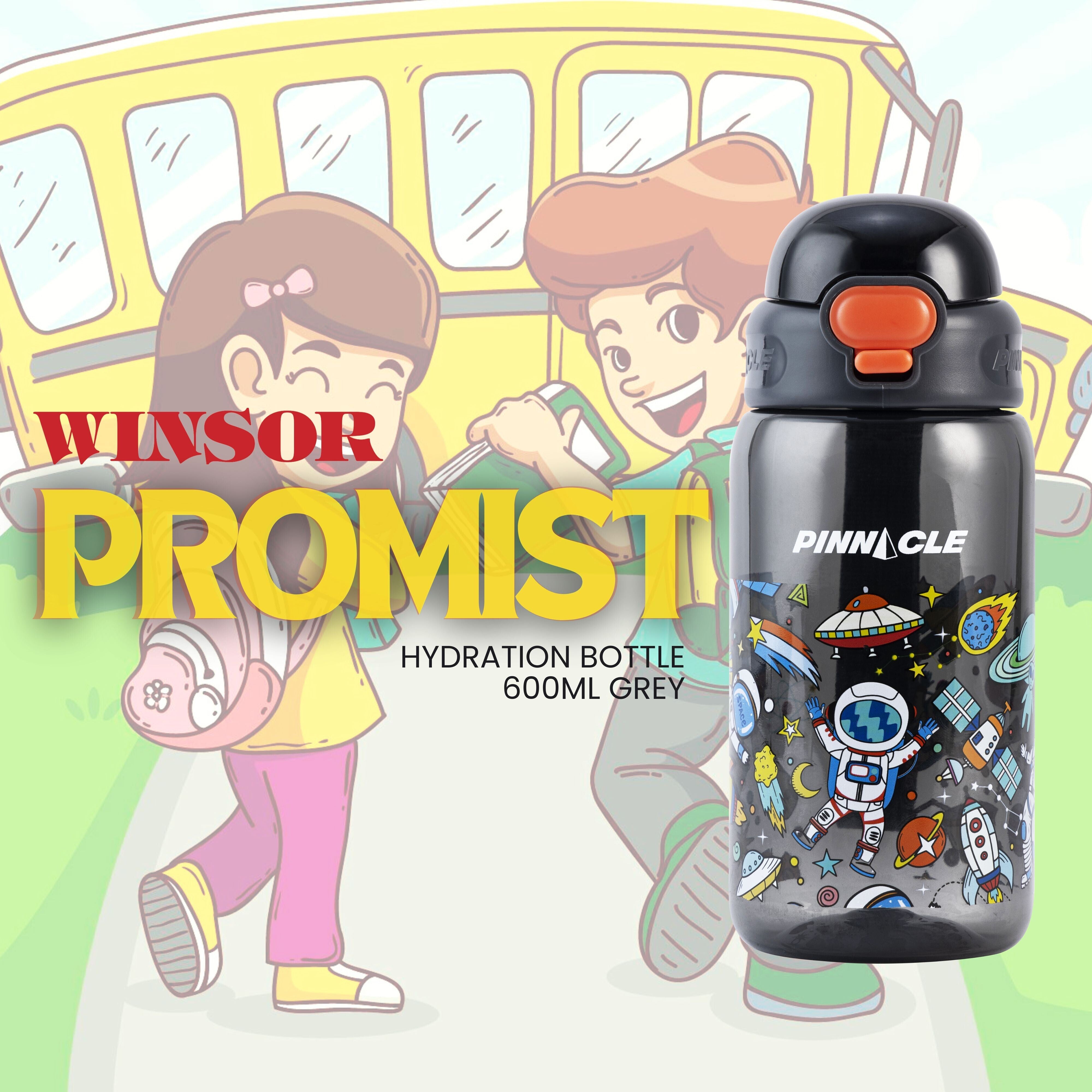 Pinnacle Promist Water Bottle for Kids With Straw & carrying strap - 600ML - Grey | WPHY O-1023