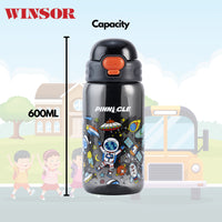 Pinnacle Promist Water Bottle for Kids With Straw & carrying strap - 600ML - Grey | WPHY O-1023
