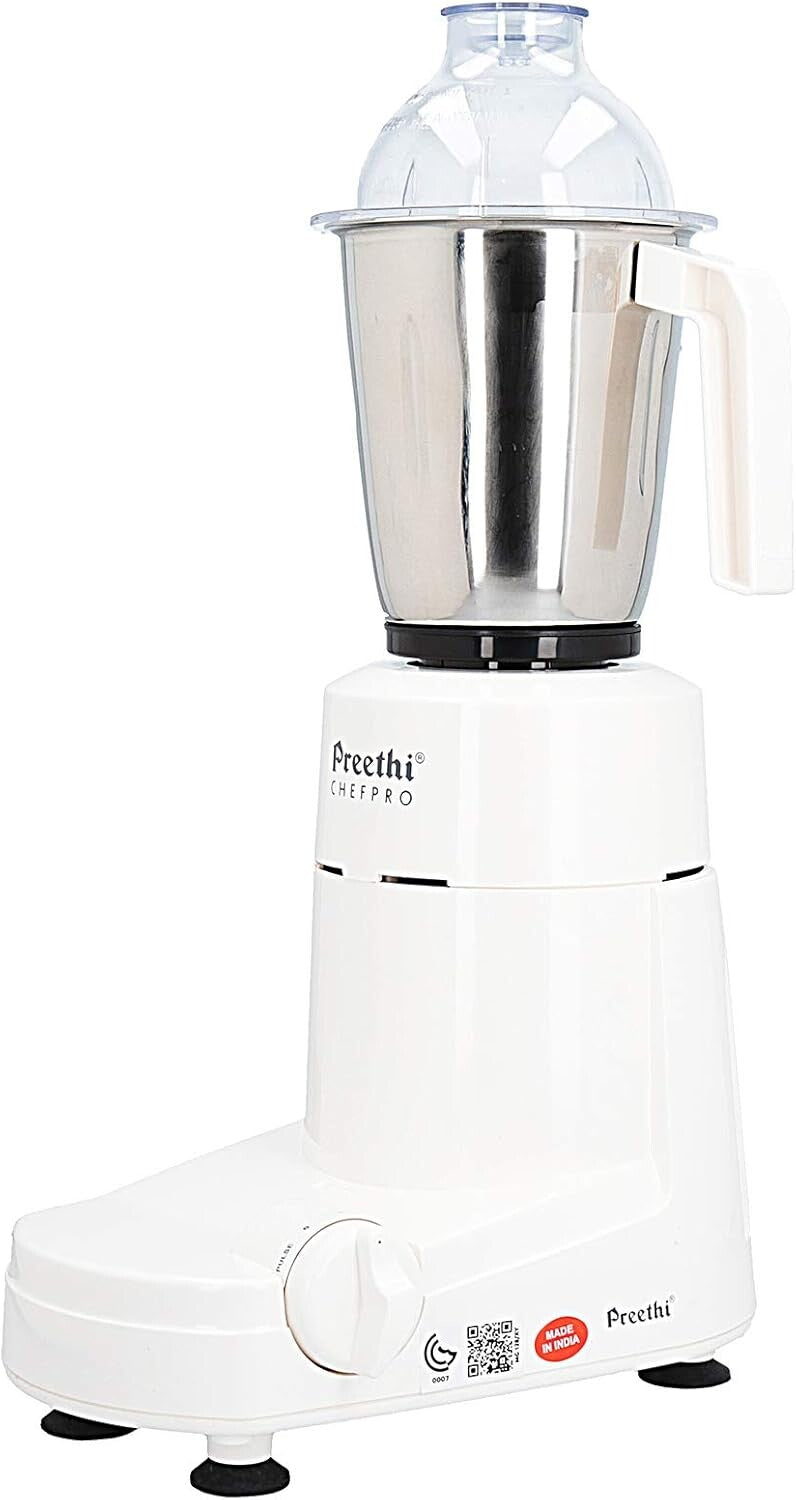 Preethi Chefpro Mixer Grinder 750 Watts | Multifunctional Grinder with Stainless Steel Jars & Blades | MG-128/08 White
