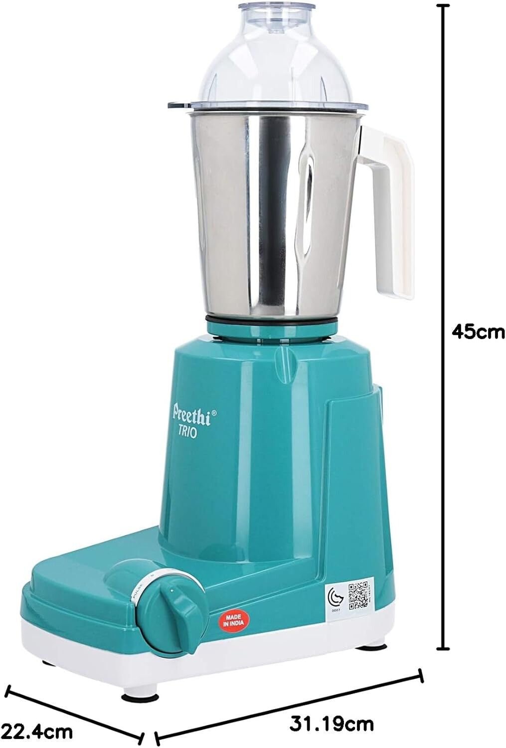 Preethi Trio Mixer Grinder with Stainless Steel Jars & Blades | PREETHI-MG-182/08 Green/White