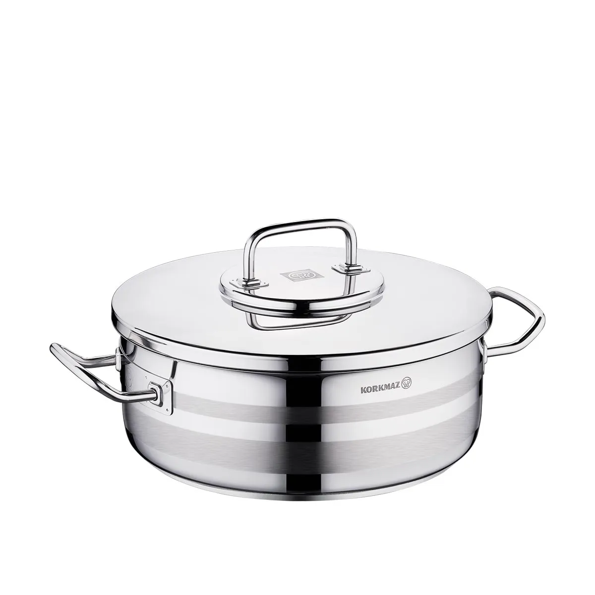 Korkmaz Astra2 Low Casserole 32x13 cm / 10.25 L |Induction Compatible Tri-Ply Bottom Satinless Steel Pot | Dishwasher Safe Stock Pot - KA2038