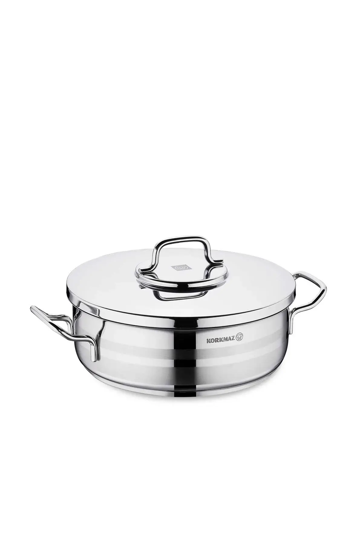 Korkmaz Astra2 Low Casserole 32x9 cm / 7 L | Induction Base Satinless Steel Pot | Dishwasher Safe Stock Pot - KA2041
