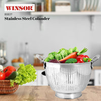 Winsor 29 Cm Stainless Steel Colander | Strainer Basket with Handle Vegetable Washing Filter Basket | Fruit Vegetable Washing Bowl Metal Sink Strainer Mesh Colander Drain Net Basket | WR80837