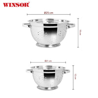 Winsor 2Pc Stainless Steel Colander | Strainer Basket with Handle Vegetable Washing Filter Basket Set 25Cm & 21m | Fruit Vegetable Washing Bowl Set | WR80838