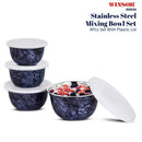 Winsor 4pc Stainless Steel Mixing Bowl Set with Airtight Lids | Nesting Bowls for Cooking | Baking Mixing Bowls Marble Design Set | Serving Bowls for Salad Cereal Soup Noodles Fruits | WR80836