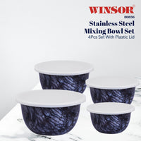 Winsor 4pc Stainless Steel Mixing Bowl Set with Airtight Lids | Nesting Bowls for Cooking | Baking Mixing Bowls Marble Design Set | Serving Bowls for Salad Cereal Soup Noodles Fruits | WR80836