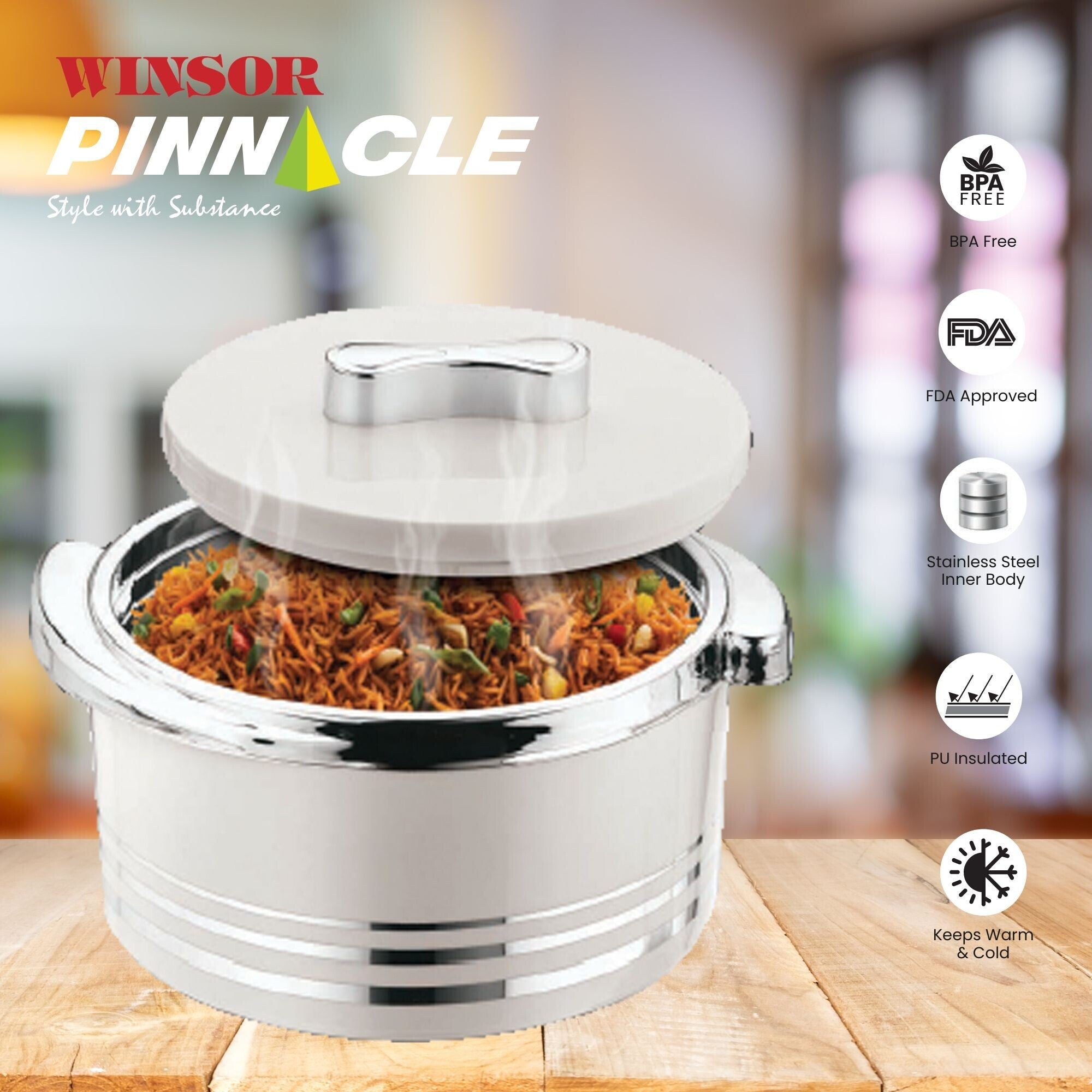 Winsor Panayaa Thermo Stainless Steel Insulated Hot Pot Container 1500ml | SILVER - WPY3006