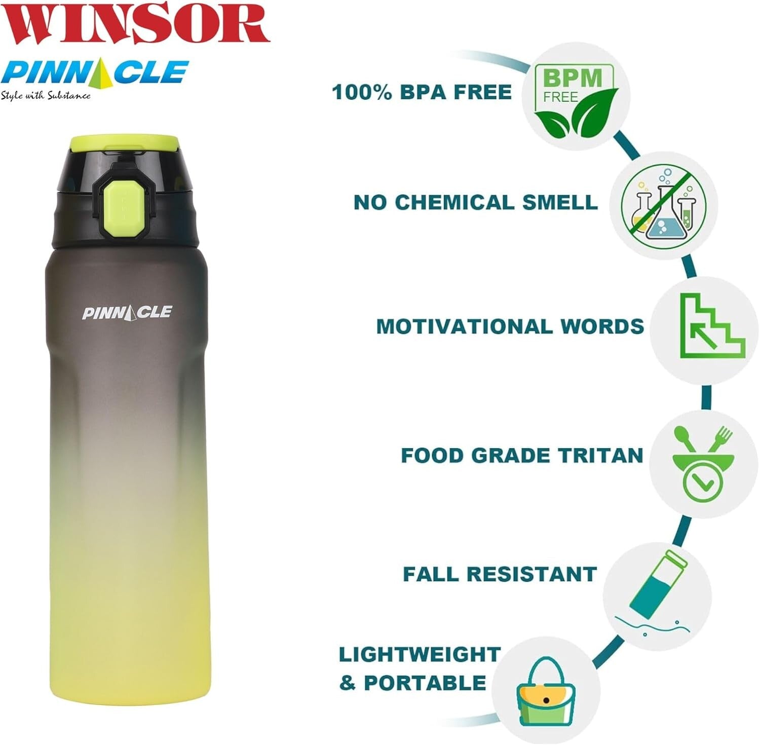 Winsor Pinnacle Wave Hydration Leak-Proof Water Bottle 1000 Ml | Black - WPHY-BL-1018