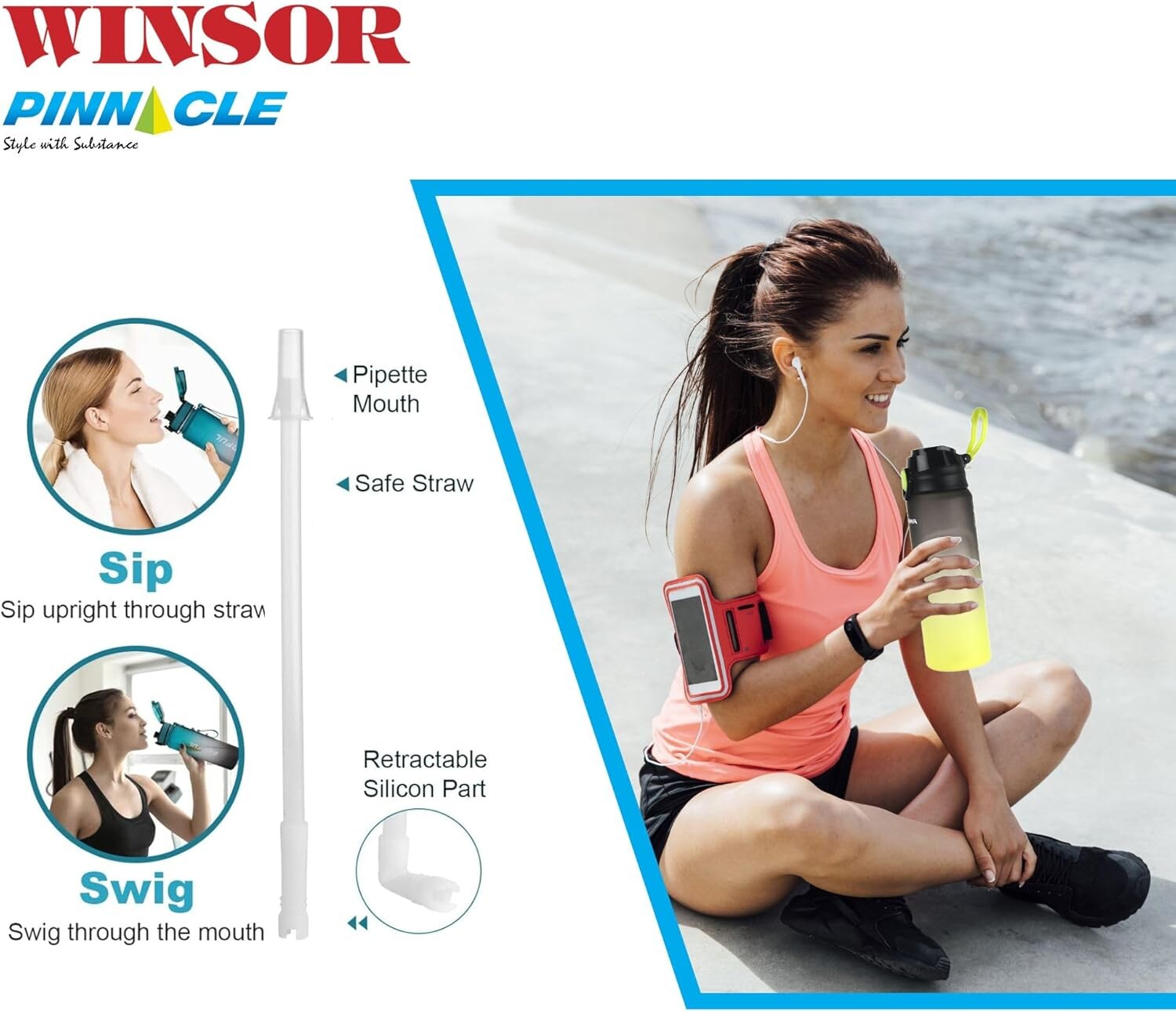 Winsor Pinnacle Wave Hydration Leak-Proof Water Bottle 1000 Ml | Black - WPHY-BL-1018