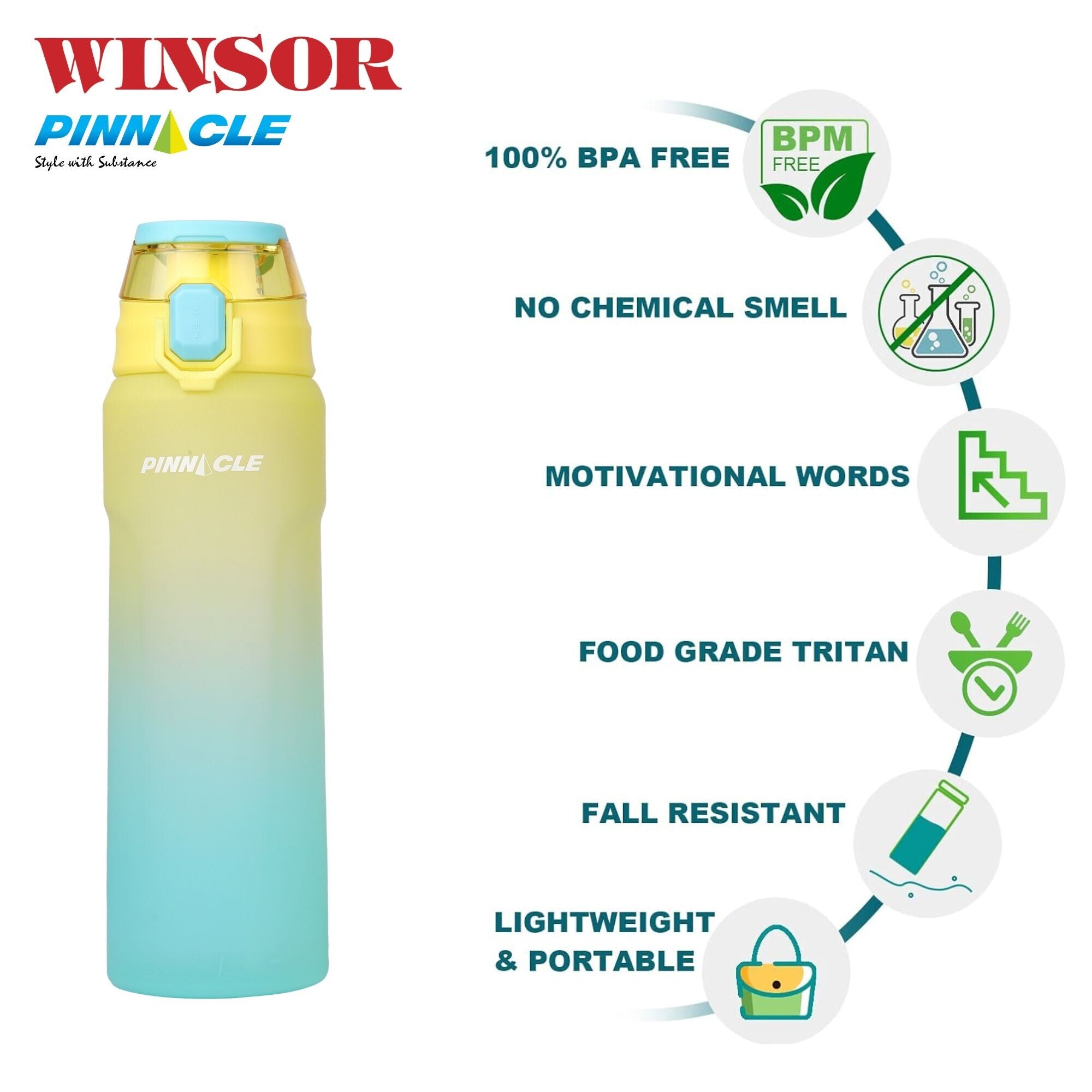 Winsor Pinnacle Wave Hydration Leak-Proof Water Bottle 750Ml | Green - WPHY-G-1014