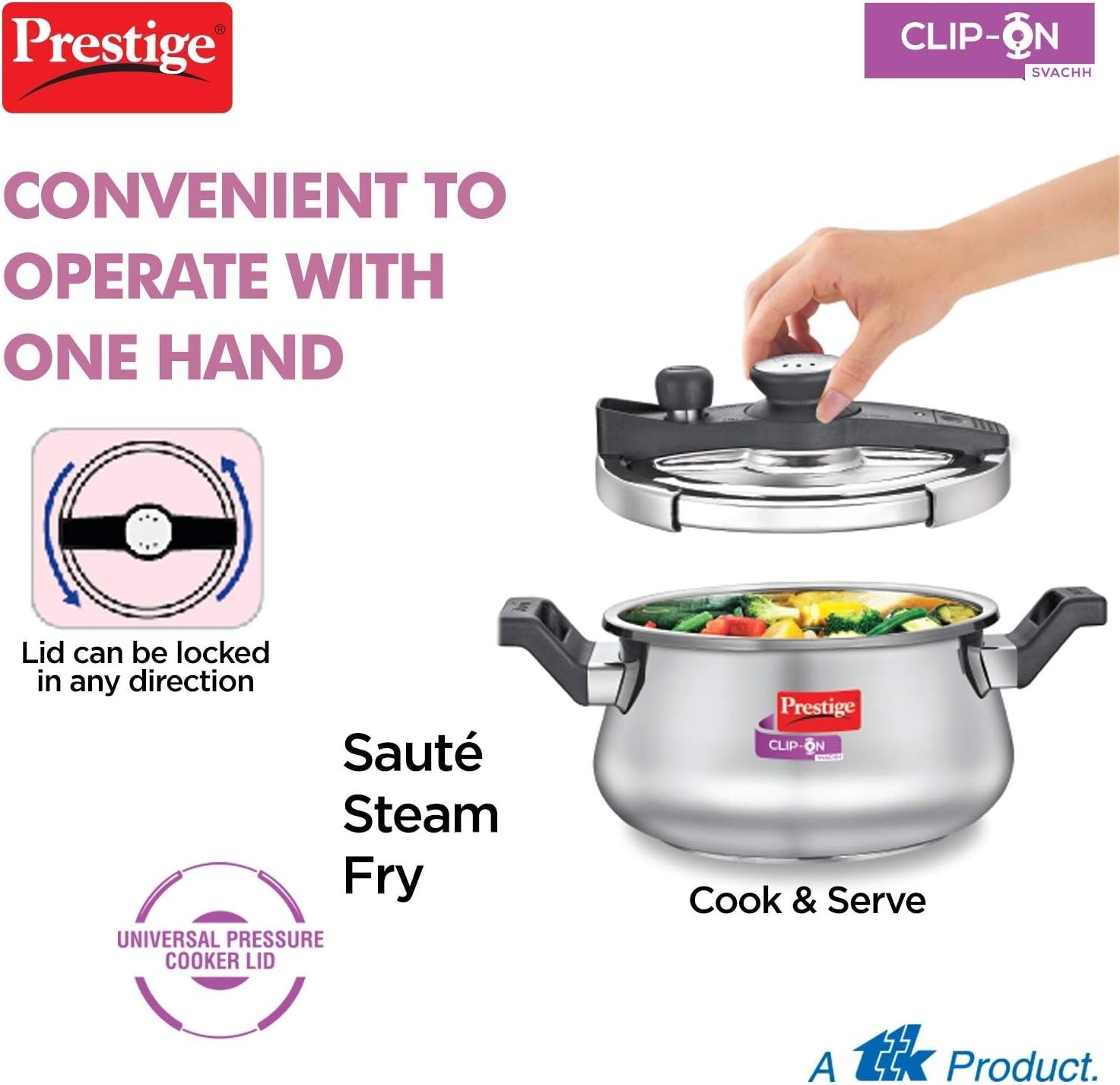 Prestige Svachh Clip-on 5 Litre Stainless Steel Pressure Cooker Handi | MPCH20233