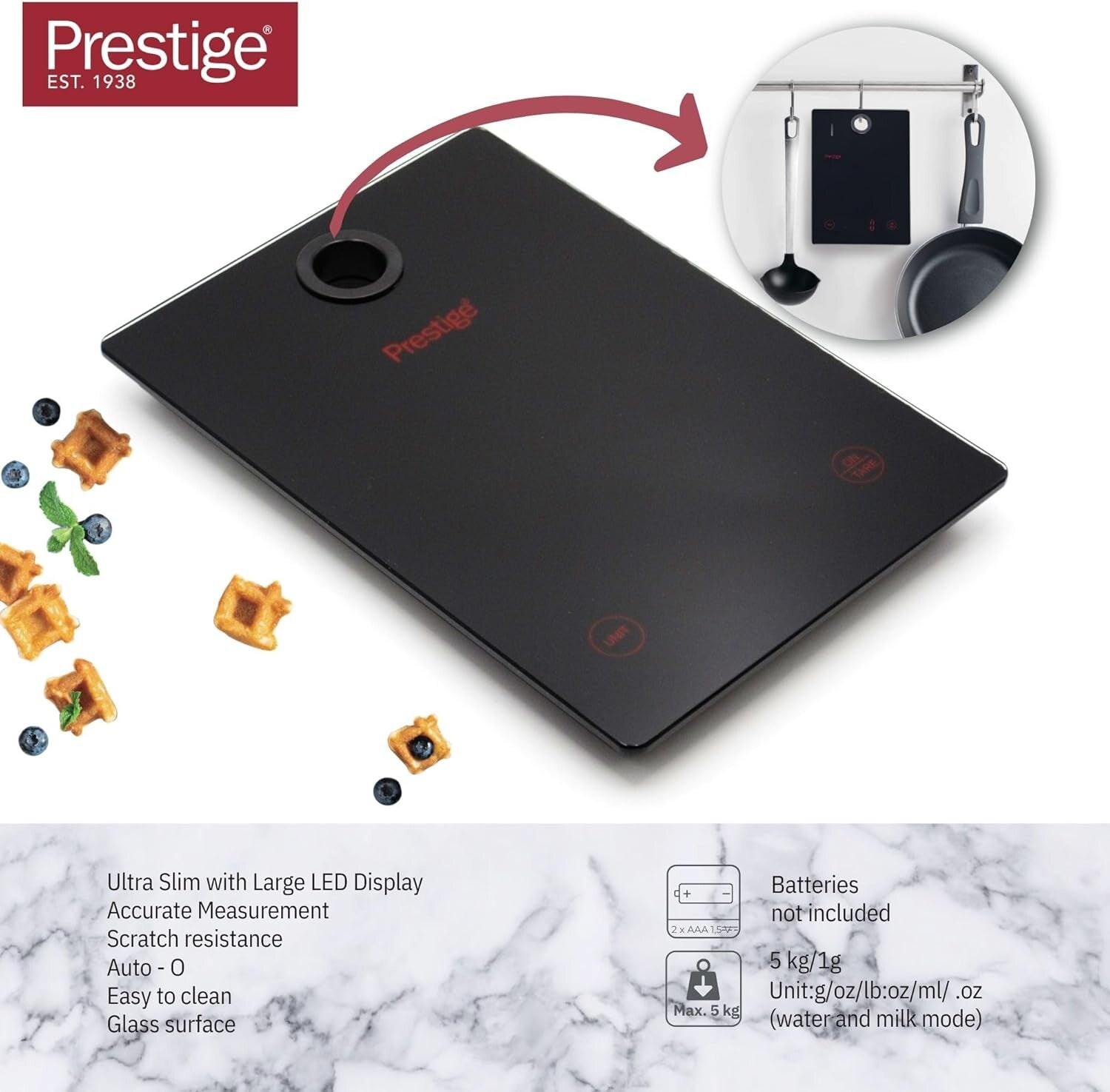 Prestige Digital Kitchen Scale LED Display - Black | PR81006