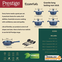 Prestige Essentials Granite 12 Piece Non-Stick Cast Aluminium Cookware sets | Induction Compatible Pots and Pans Set | Blue - PR80966