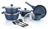 Prestige Essentials Granite 12 Piece Non-Stick Cast Aluminium Cookware sets | Induction Compatible Pots and Pans Set | Blue - PR80966