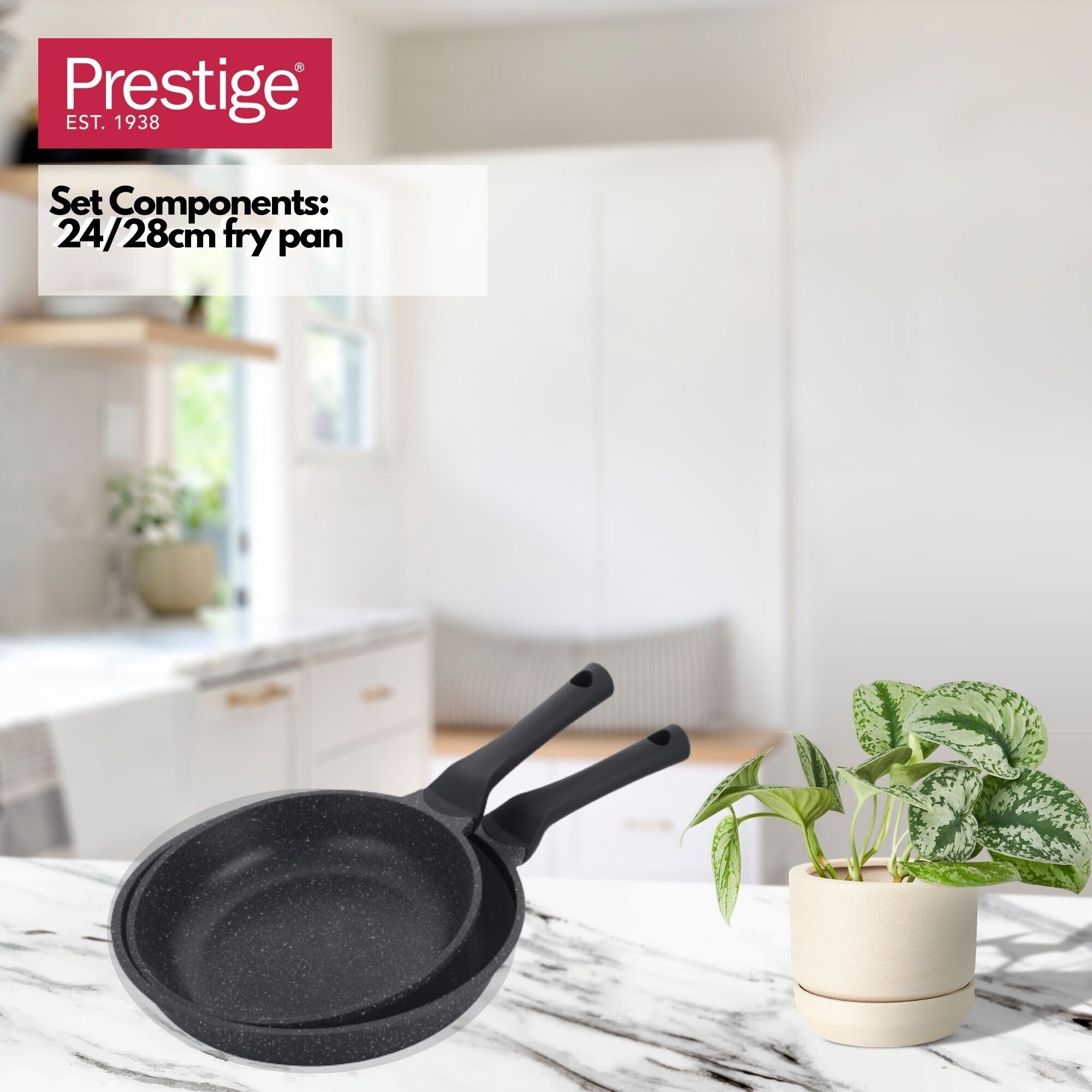 Prestige Essentials Granite Non Stick Set Combo | 24cm + 28CM Fry Pan Set | Induction Cookware Set 2 Pieces | Black - PR80995