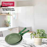 Prestige Essentials Granite Non Stick Set Combo | 24cm + 28CM Fry Pan Set | Induction Cookware Set 2 Pieces | Green - PR80996