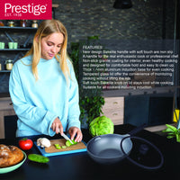 Prestige Essentials Cast Aluminum Wok with Glass Lid 28cm | Non stick Induction Compatible Cooking Pot | Black - PR81167