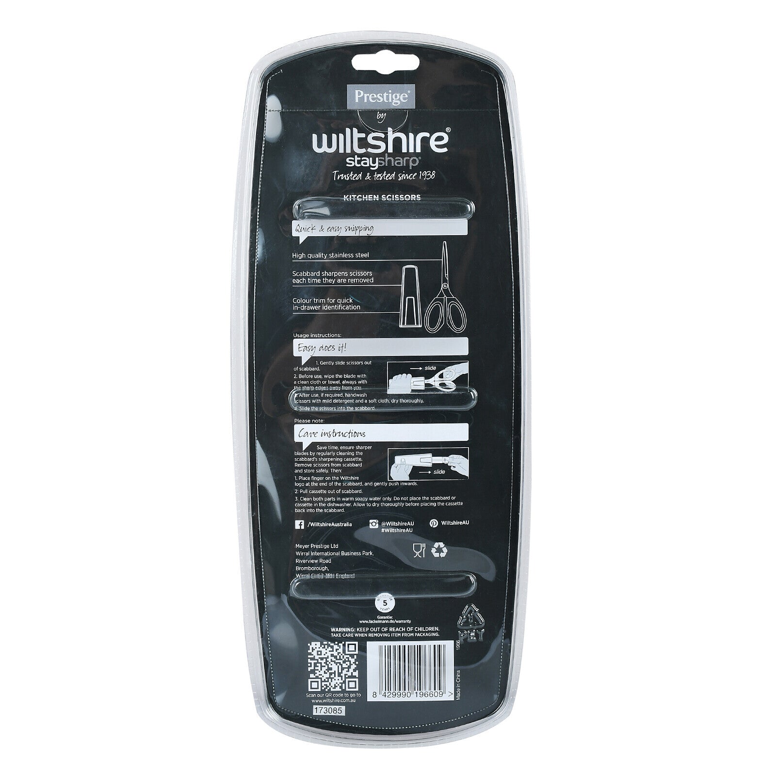 Prestige Staysharp Kitchen Scissors | Wiltshire  Stainless Steel Material Scissors with Built-in Sharpner | PR1966 - Blue