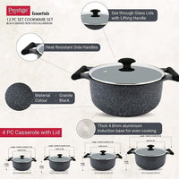 Prestige Essentials Granite 12 Piece Non-Stick Cast Aluminium Cookware sets | Induction Compatible Pots and Pans Set | Black - PR80965