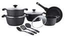 Prestige Essentials Granite 12 Piece Non-Stick Cast Aluminium Cookware sets | Induction Compatible Pots and Pans Set | Black - PR80965