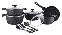 Prestige Essentials Granite 12 Piece Non-Stick Cast Aluminium Cookware sets | Induction Compatible Pots and Pans Set | Black - PR80965