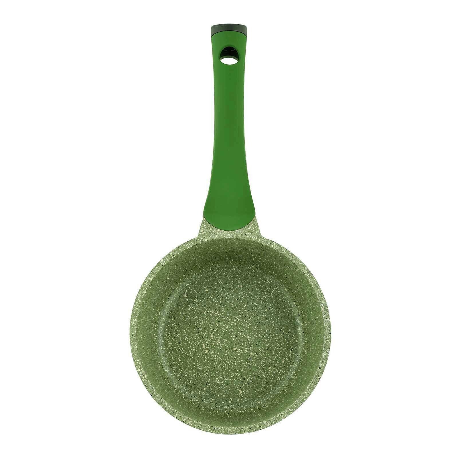 Prestige Essentials Sauce Pan with Glass Lid 16 Cm | Induction Compatible Non Stick Pan | Granite Coted Cooking Pot | Green - PR81106