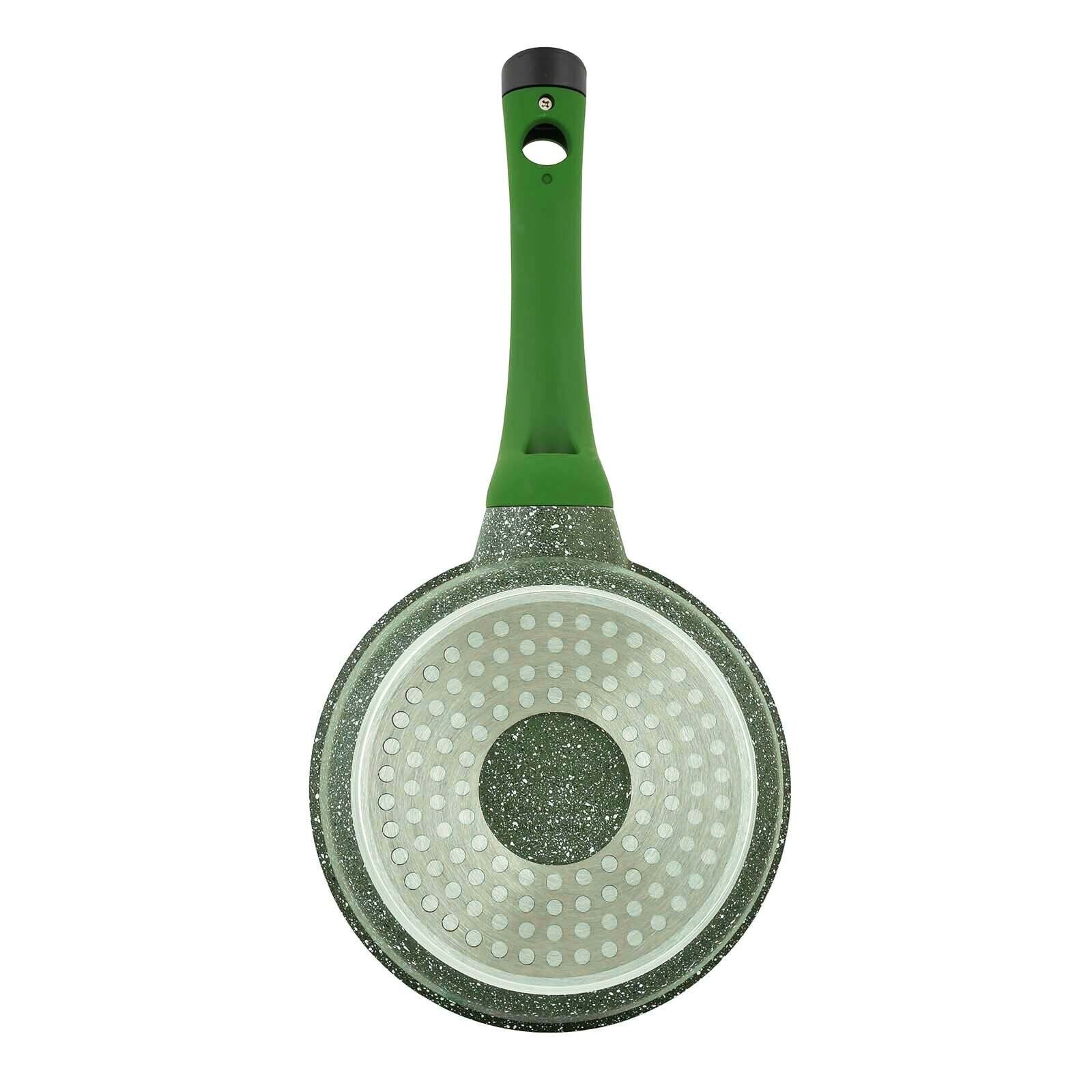 Prestige Essentials Sauce Pan with Glass Lid 16 Cm | Induction Compatible Non Stick Pan | Granite Coted Cooking Pot | Green - PR81106