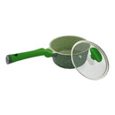 Prestige Essentials Sauce Pan with Glass Lid 16 Cm | Induction Compatible Non Stick Pan | Granite Coted Cooking Pot | Green - PR81106