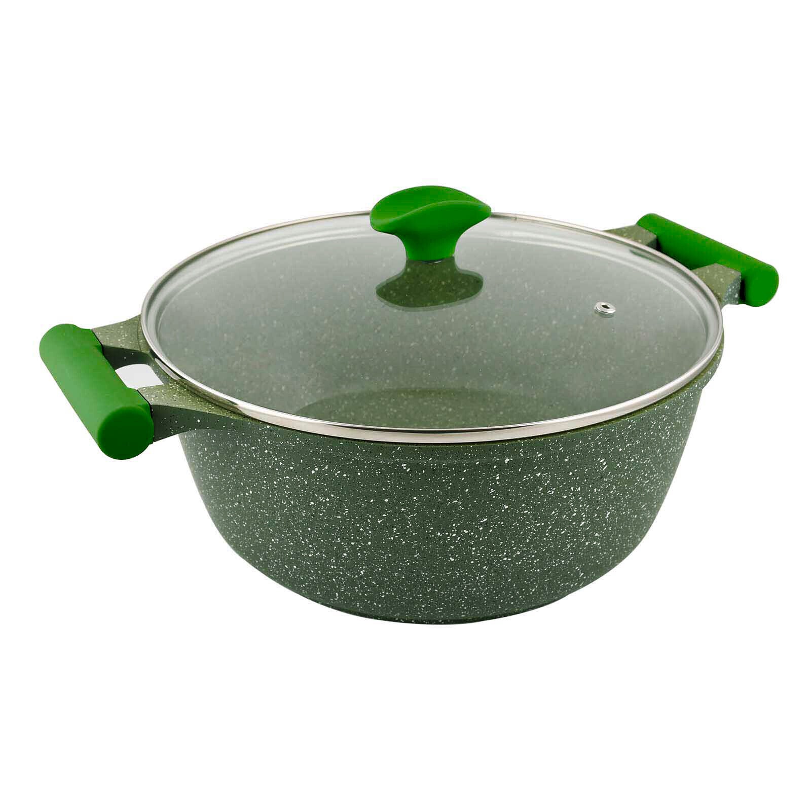 Prestige Essentials Non-Stick Casserole with Glass Lid 26Cm | Granite Induction Compatible Aluminium Cooking Pot | Green - PR81110