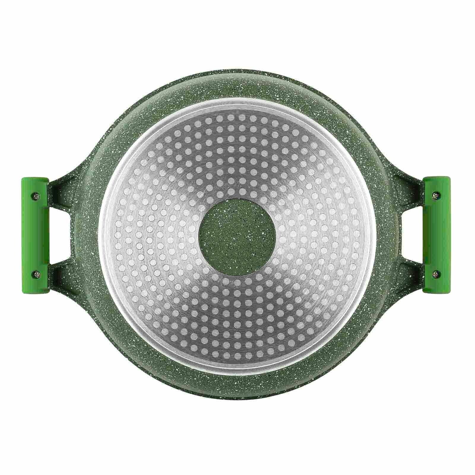 Prestige Essentials Non-Stick Casserole with Glass Lid 32Cm | Granite Induction Compatible Aluminium Cooking Pot | Green - PR81113