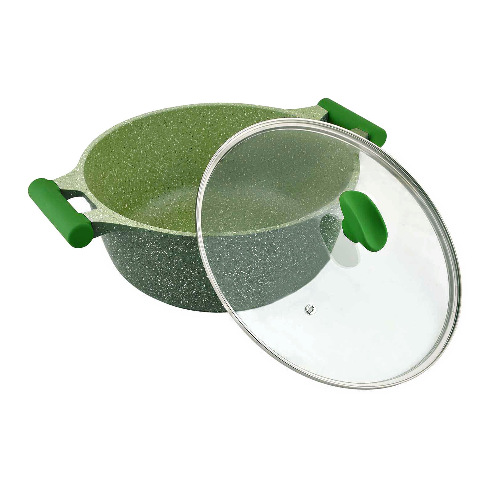 Prestige Essentials Non-Stick Casserole with Glass Lid 32Cm | Granite Induction Compatible Aluminium Cooking Pot | Green - PR81113