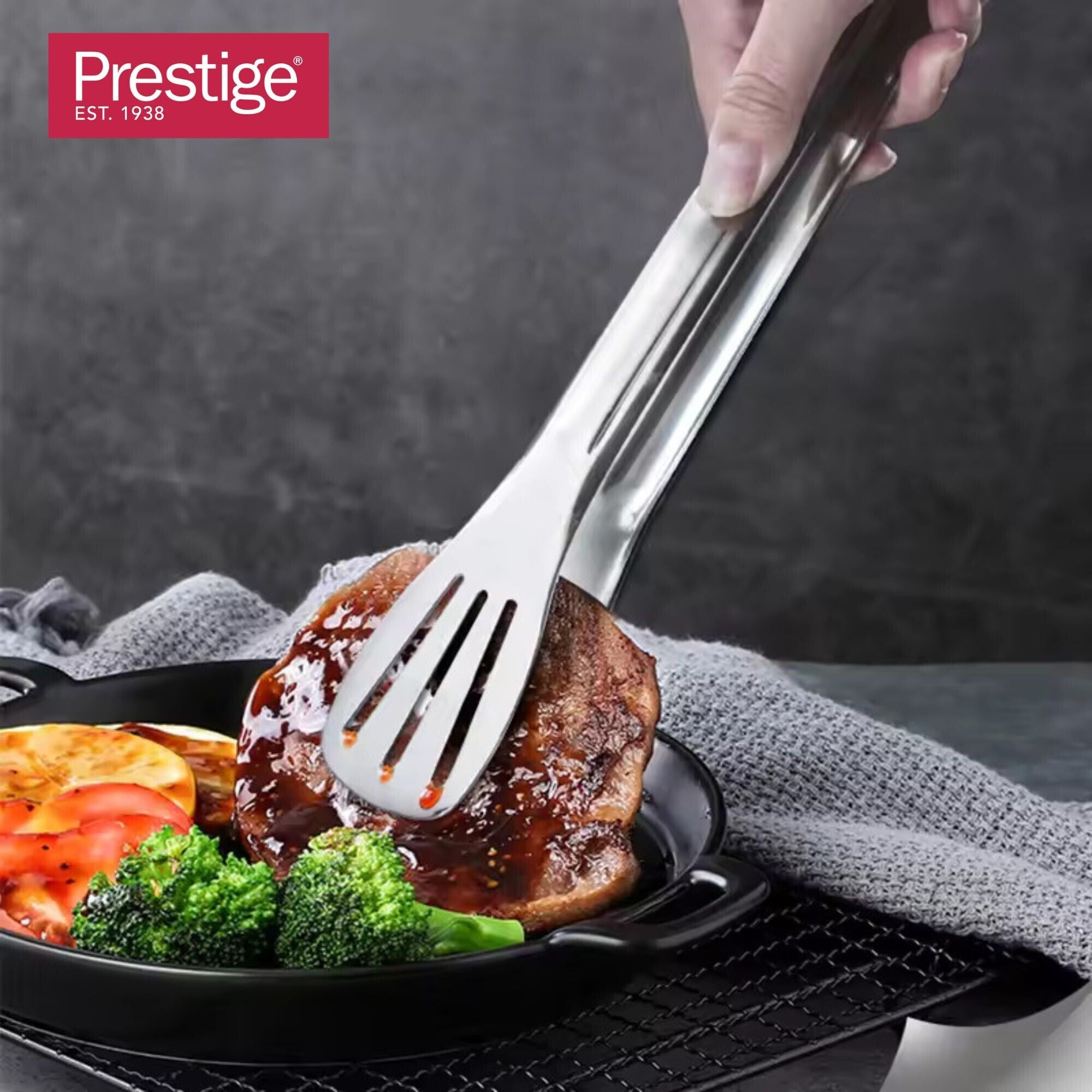 Prestige Stainless Steel Tong | Kitchen Cooking Tongs | Cooking Barbecue Grilling Food Tongs | Steak Tongs, Salad Tongs, Dessert Tongs For Buffet | PR49076