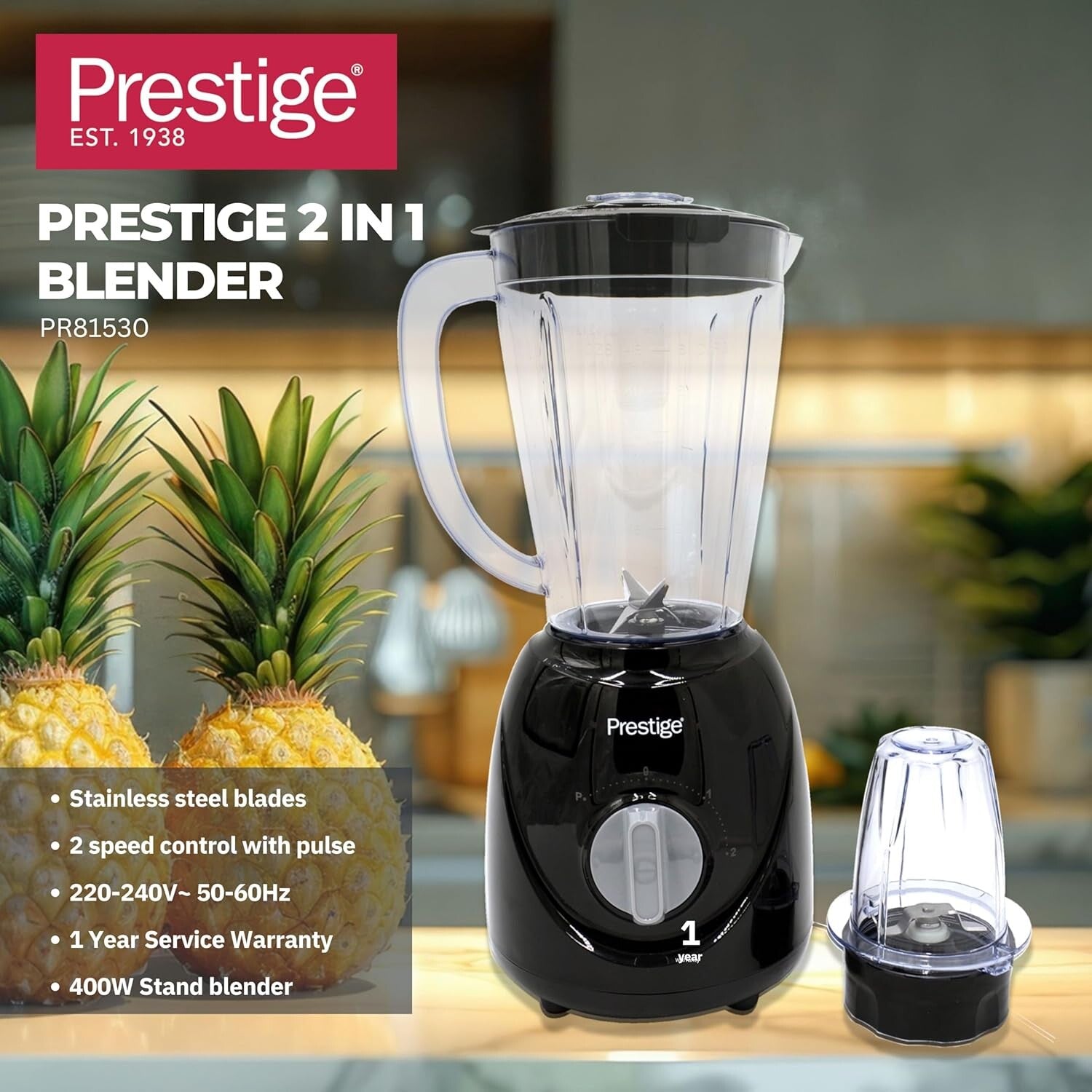 Prestige Stand Blender 1.5 Ltr 400W - Black Color | PR81530