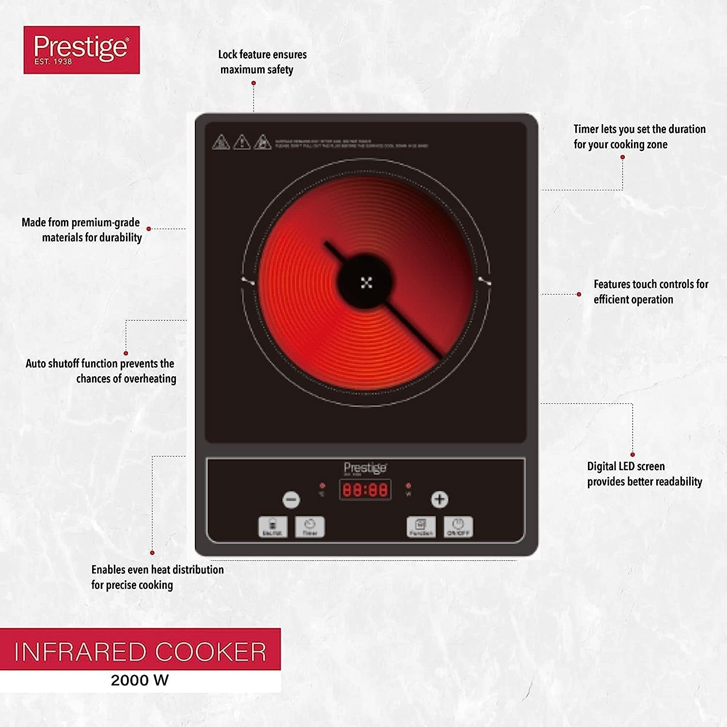 Prestige Infrared Cooker Crystal Plate - 2000 W | PR81519