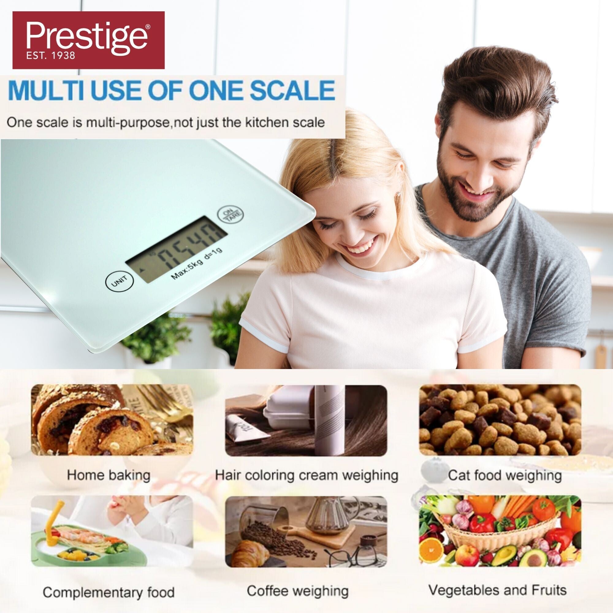 Prestige Digital Kitchen Scale LCD Display - White | PR81005
