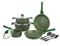 Prestige Essentials Nonstick Pots and Pans Set | Induction Cookware Set 11 Pieces | Non Stick Set Combo | Granite Cooking Set | Fry Pan Non Stick Combo Set | Green - PR80986