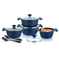 Prestige Essential 10 pcs Cookware Sets | Granite Coated Pots and Pans Set | Non-Stick Induction Compatible Cookware | Dark Blue - PR80999