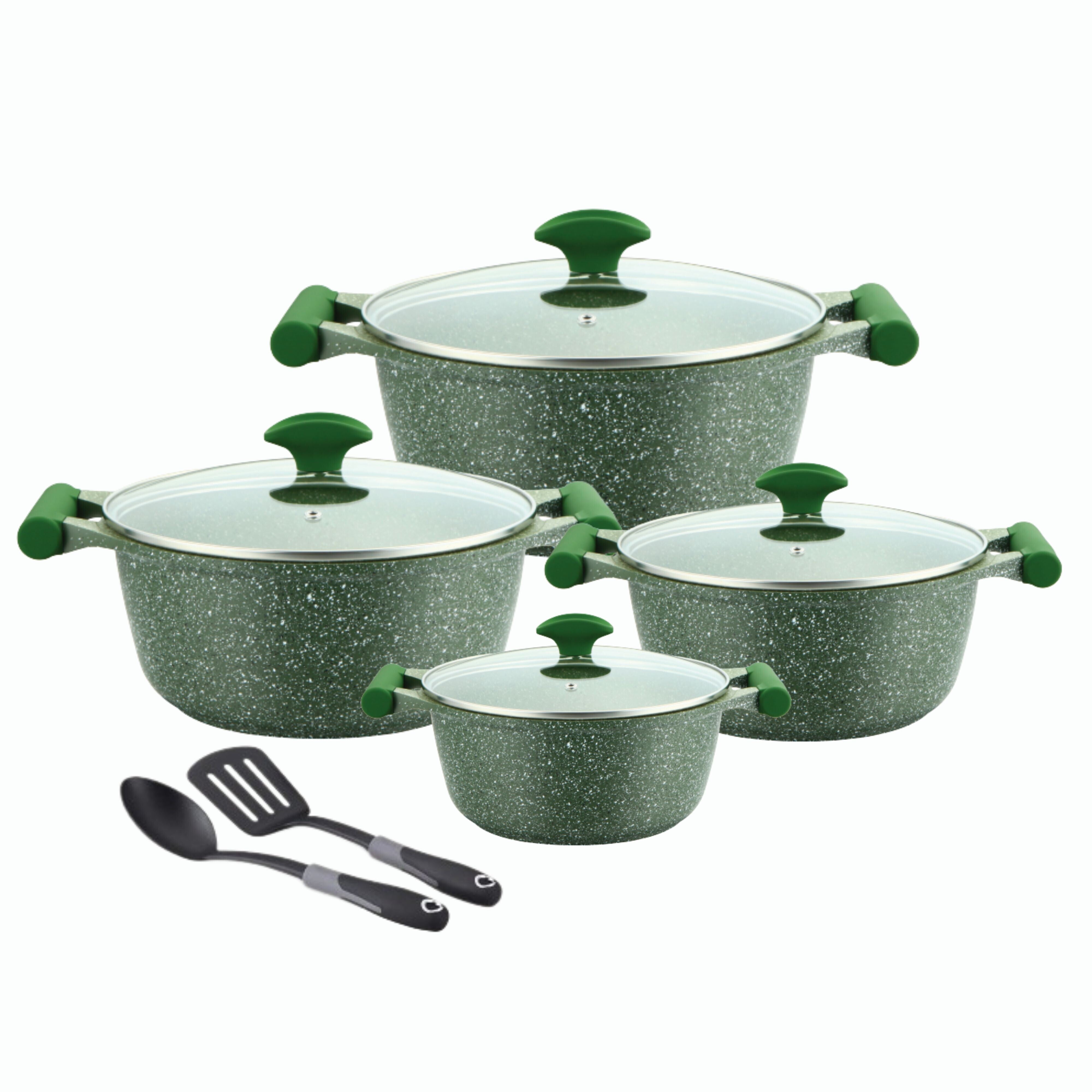 Prestige Essential 10 pcs Cookware Sets | Granite Coated Pots and Pans Set | Non-Stick Induction Compatible Cookware | Green -PR80998