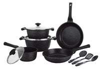 Prestige Essentials Nonstick Pots and Pans Set | Induction Cookware Set 11 Pieces | Non Stick Set Combo | Granite Cooking Set | Fry Pan Non Stick Combo Set | Black - PR80985