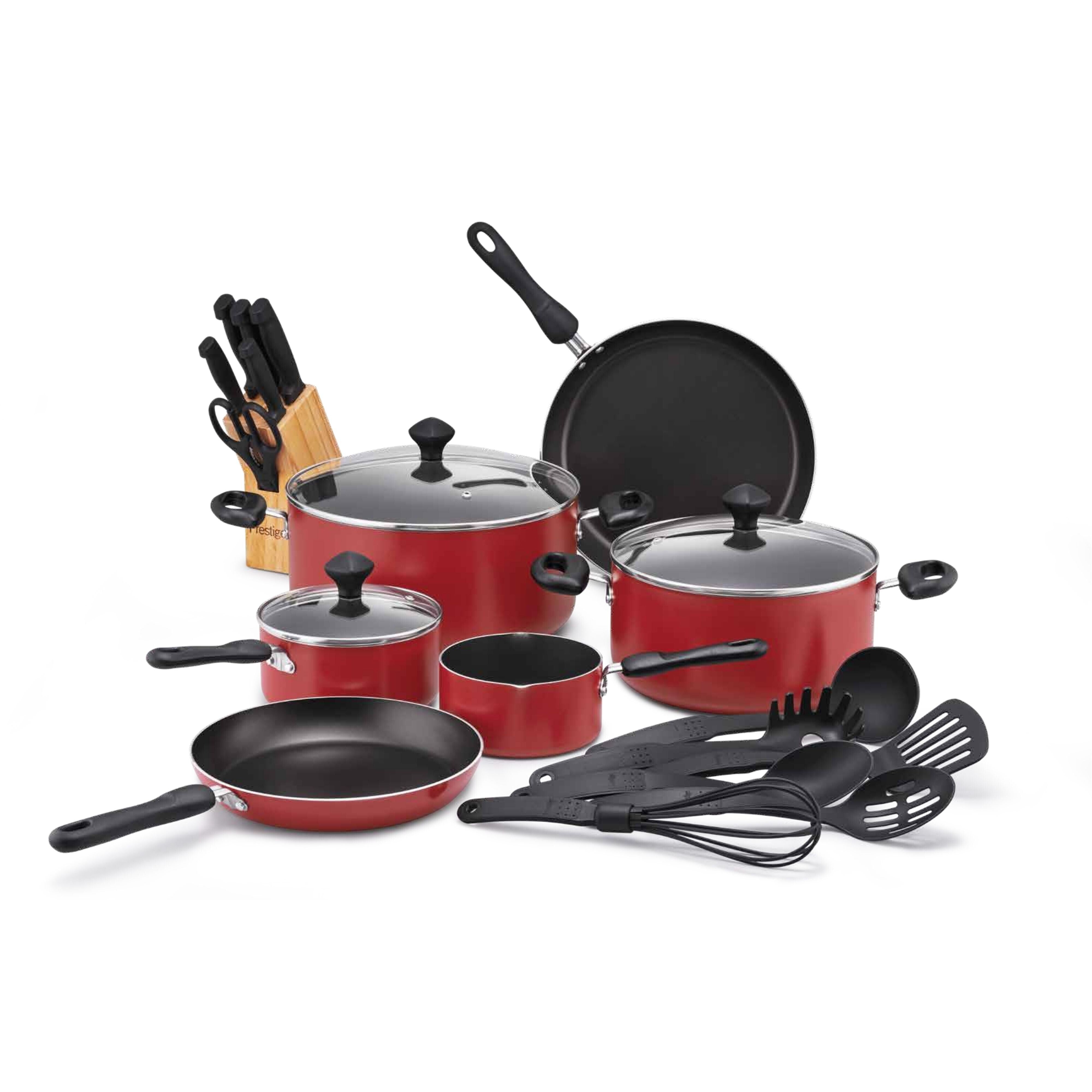 Prestige Non Stick Pots and Pans Set 22 Piece | Cooking Pot Set Big | Value Pack Cookware Set PR20965 - Red