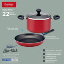 Prestige Non Stick Pots and Pans Set 22 Piece | Cooking Pot Set Big | Value Pack Cookware Set PR20965 - Red