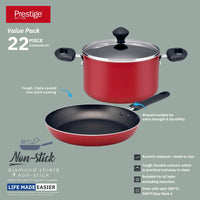Prestige Non Stick Pots and Pans Set 22 Piece | Cooking Pot Set Big | Value Pack Cookware Set PR20965 - Red