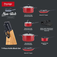 Prestige Non Stick Pots and Pans Set 22 Piece | Cooking Pot Set Big | Value Pack Cookware Set PR20965 - Red