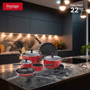 Prestige Non Stick Pots and Pans Set 22 Piece | Cooking Pot Set Big | Value Pack Cookware Set PR20965 - Red