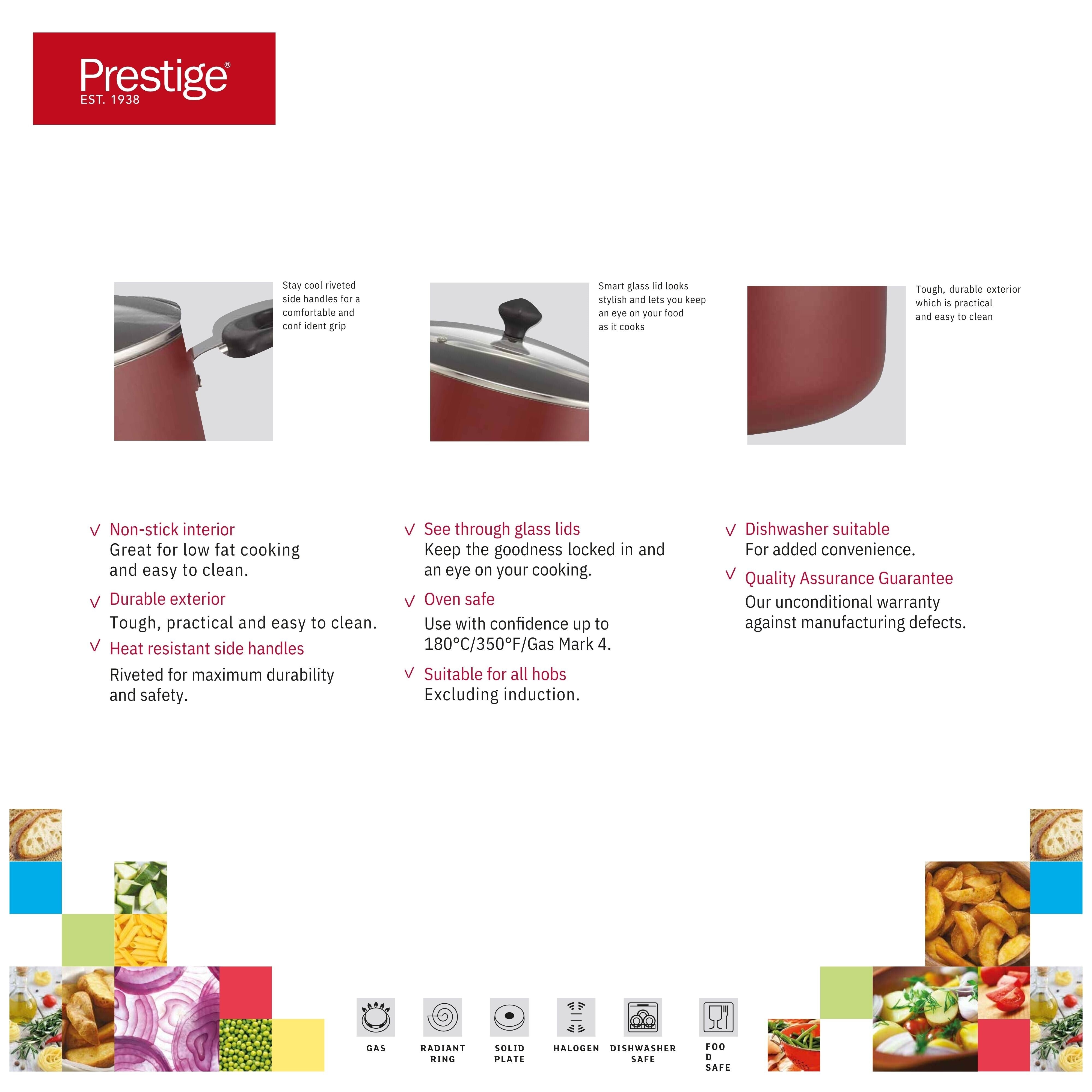 Prestige Non Stick Pots and Pans Set 22 Piece | Cooking Pot Set Big | Value Pack Cookware Set PR20965 - Red